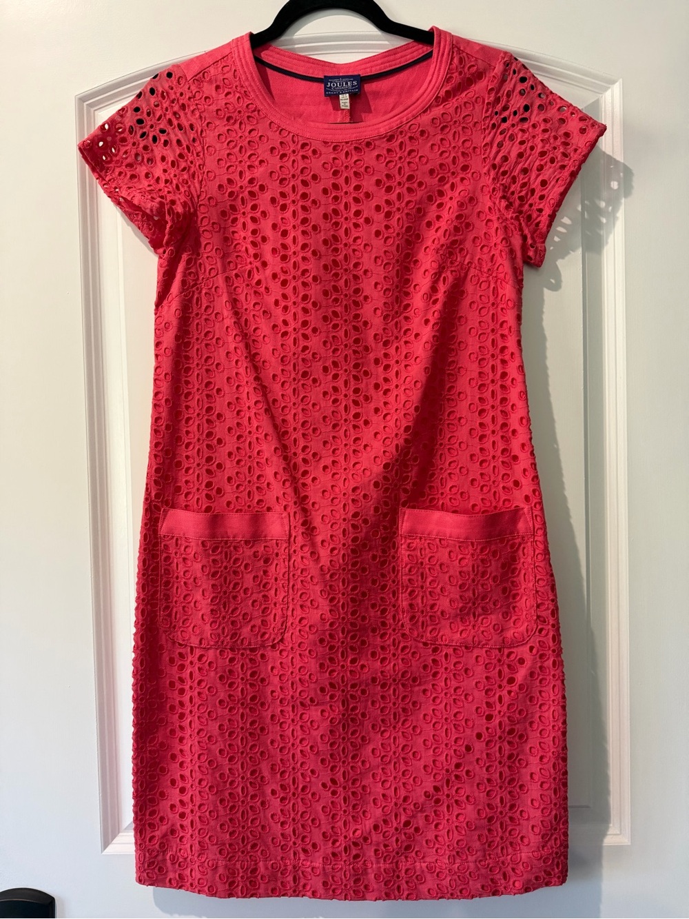 Joules- Coral Eyelet Shift Dress- 100% Cotton (2)